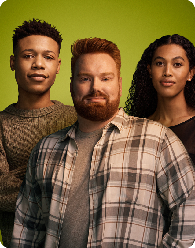 Portrait of a Black man, a Caucasian man, and a Black woman