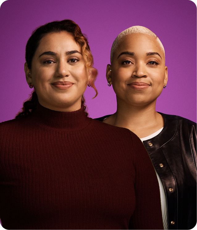 Portrait of two Black women on a purple background