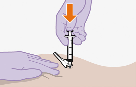 Infographic depicting a medical professional injecting a dose of medicine into a patient.