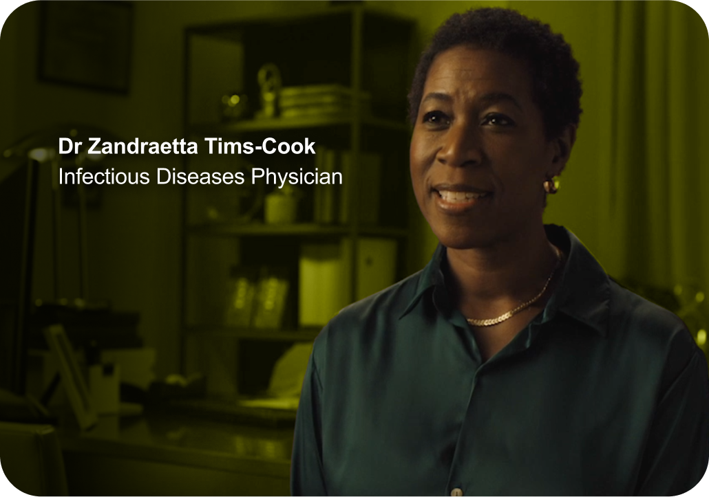 Video still of Dr Hodge, an African American male physician